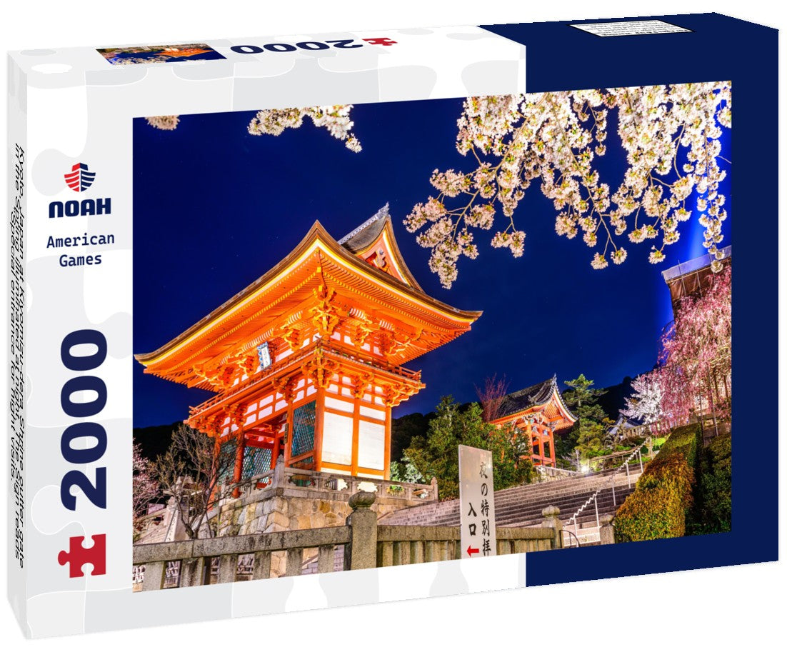 Kyoto, Japan at Kiyomizu-dera Shrine outter gate in the Spring illuminated at night. The Sign reads “Special entrance for night visits.” 2000pc Puzzle