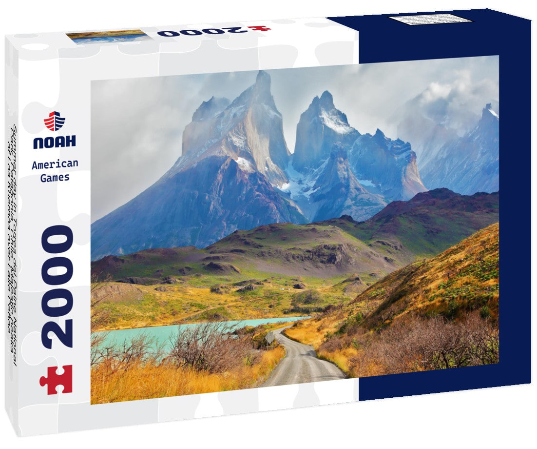 Summer day in Torres del Paine National Park, Patagonia, Chile. Majestic peaks of Los Kuernos over Lake Pehoe 2000pc Puzzle