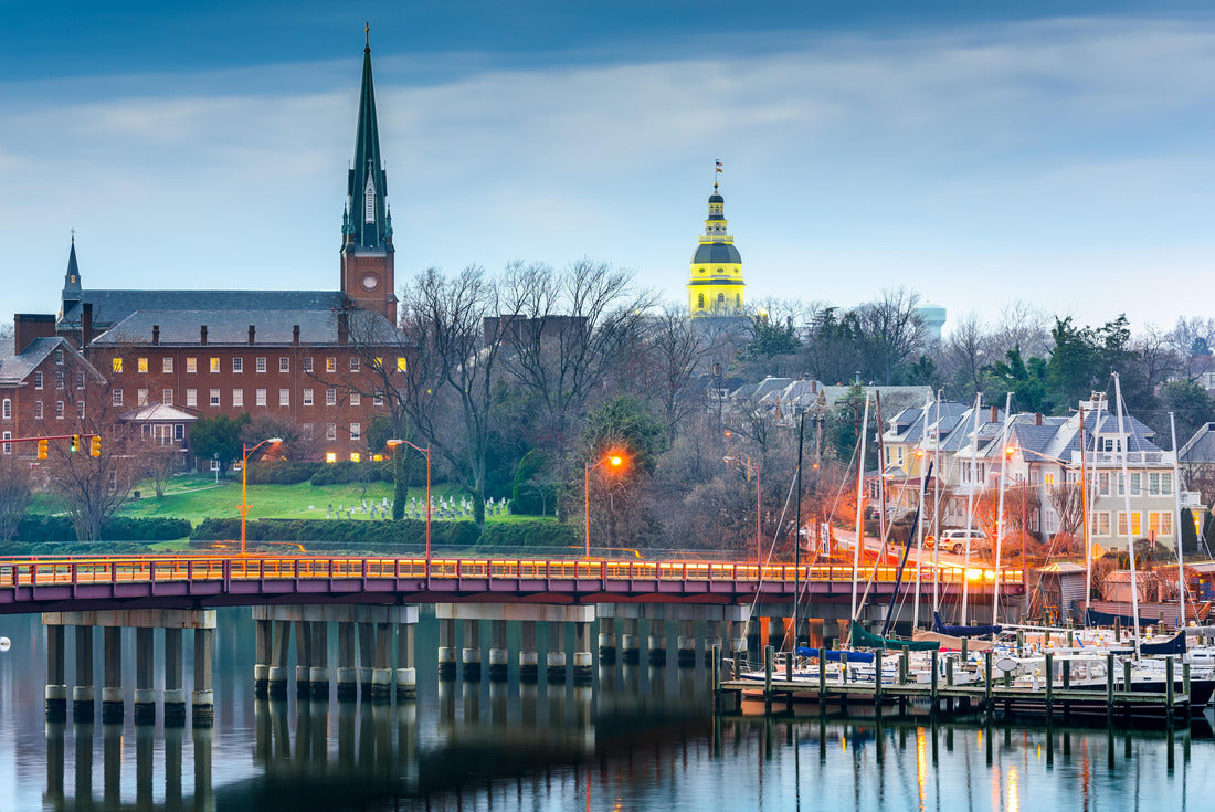 Annapolis, Maryland, USA State House and St. Mary's Church over Annapolis Harbor and Eastport Bridge 2000pc Puzzle