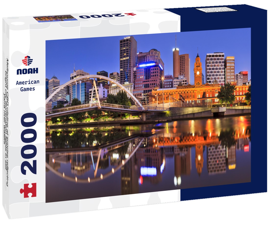 Melbourne CBD cityline at sunrise reflecting bright city illumination lights in still yarra river waters 2000pc Puzzle