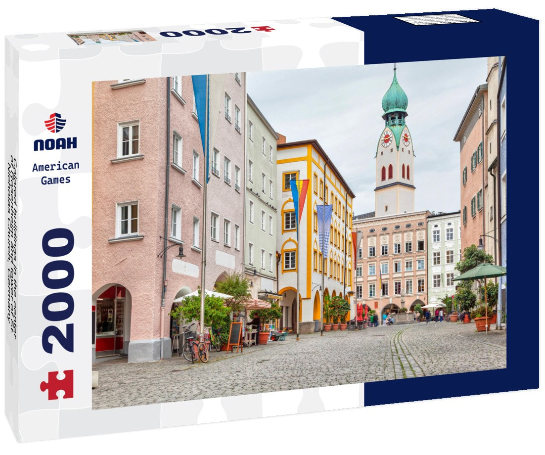Colored buildings in the center of Rosenheim and tower of St. Nicholas Church, Germany 2000pc Puzzle