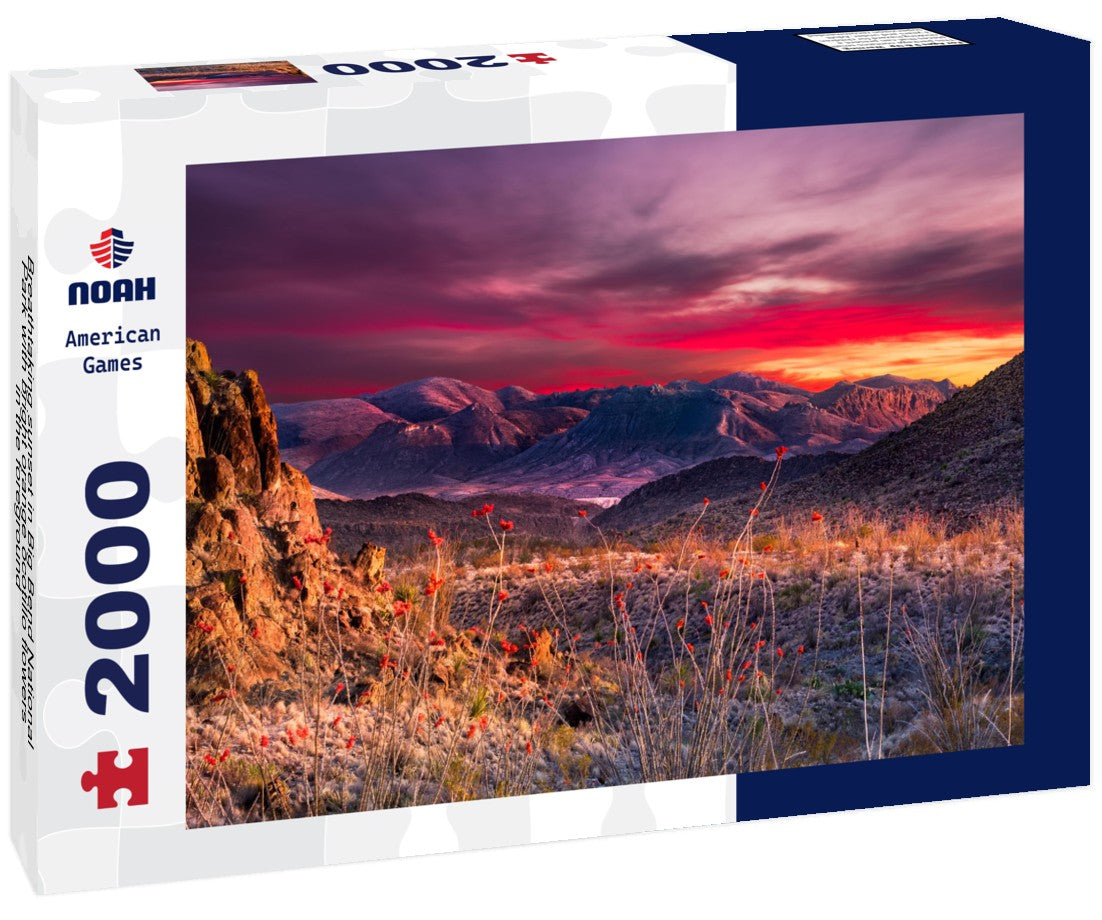 Breathtaking sunset in Big Bend National Park with bright orange ocotillo flowers in the foreground 2000pc Puzzle
