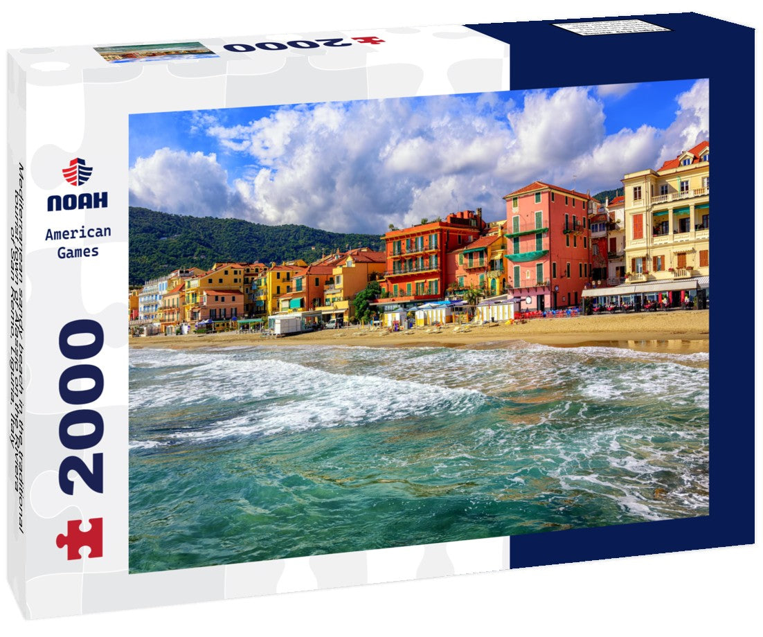 Mediterranean sandy beach in the traditional tourist town of Alassio on the Riviera of San Remo, Liguria, Italy 2000pc Puzzle