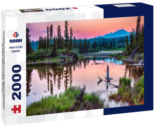 Noah Jigsaw Puzzle A smoky hare hangs over the distant mountains as the sun goes down over a lake in Wrangell-St Elias National Park, Alaska 2000 pieces