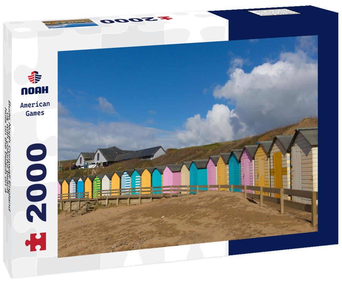 Bude North Cornwall England uk with colorful beach huts on the beach on a beautiful day 2000pc Puzzle