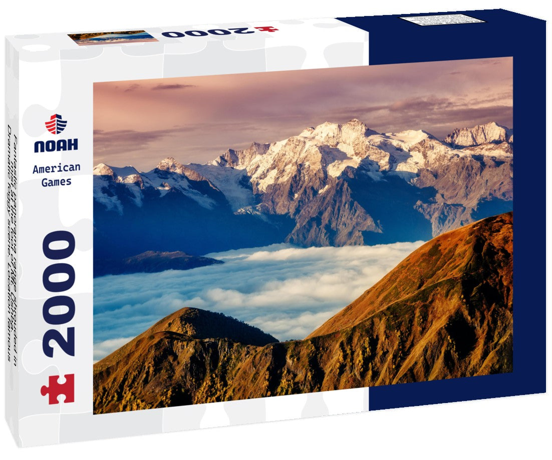 Foot of Mt. Ushba. Dramatic foggy scene. Location famous place Upper Svaneti, Mestia, Georgia 2000pc Puzzle