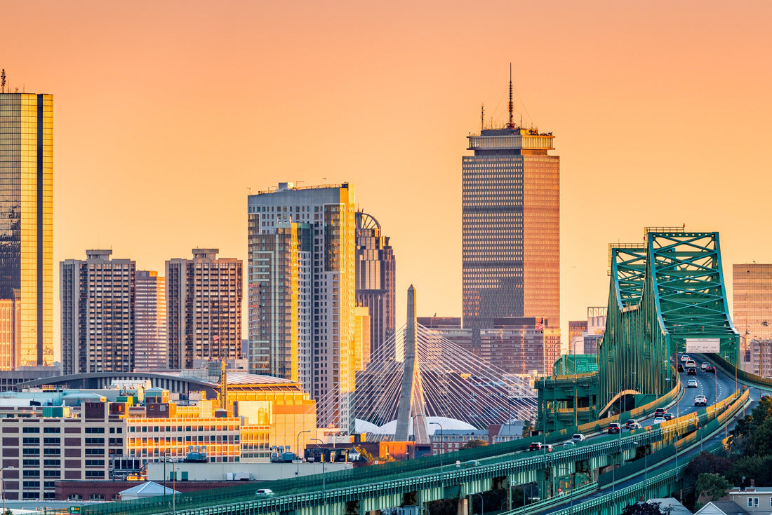 Tobin Bridge, Zakim Bridge and Boston skyline at sunset 2000pc Puzzle