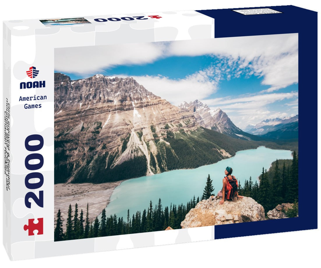 Girls enjoying a beautiful mountain lake. Peyto Lake, Canadian Rockies, Alberta, Canada 2000pc Puzzle