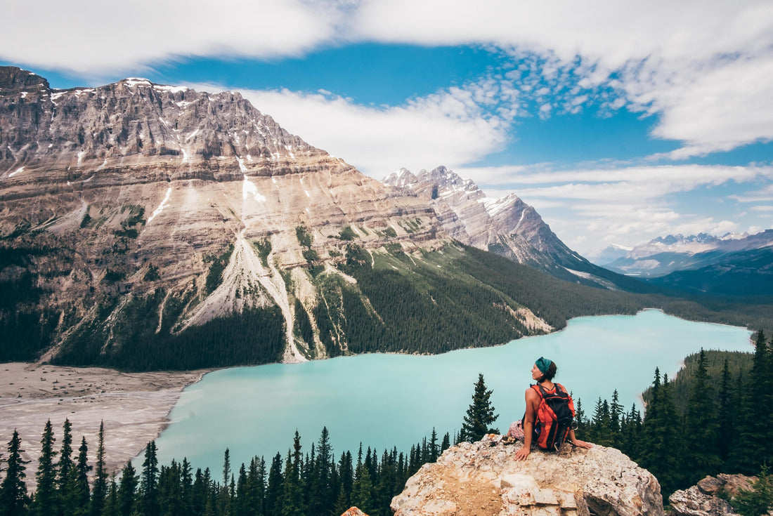 Girls enjoying a beautiful mountain lake. Peyto Lake, Canadian Rockies, Alberta, Canada 2000pc Puzzle