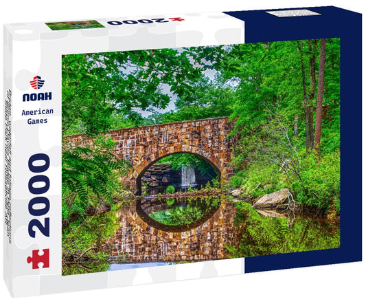 Noah Jigsaw Puzzle Bridge, waterfall and foliage reflections of scenic Davies Bridge in Petit Jean State Park near Russellville AR 2000 pieces