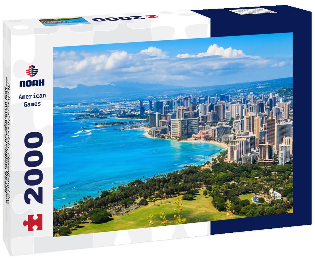 Skyline of Honolulu, Hawaii and the surrounding area including the hotels and buildings on Waikiki beach 2000pc Puzzle