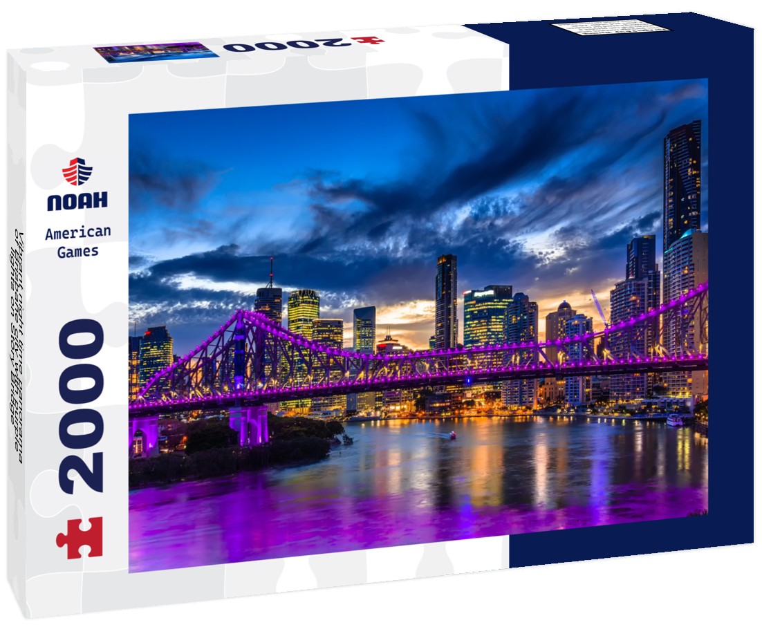 Vibrant night time  Brisbane city with purple lights on Story Bridge, Australia 2000pc Puzzle