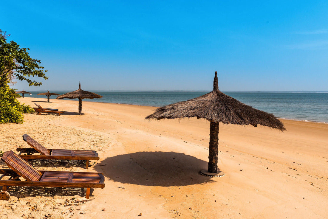Guinea-Bissau, Bijagos islands - beach chairs and umbrellas of palm leaves on a paradise beach 2000pc Puzzle