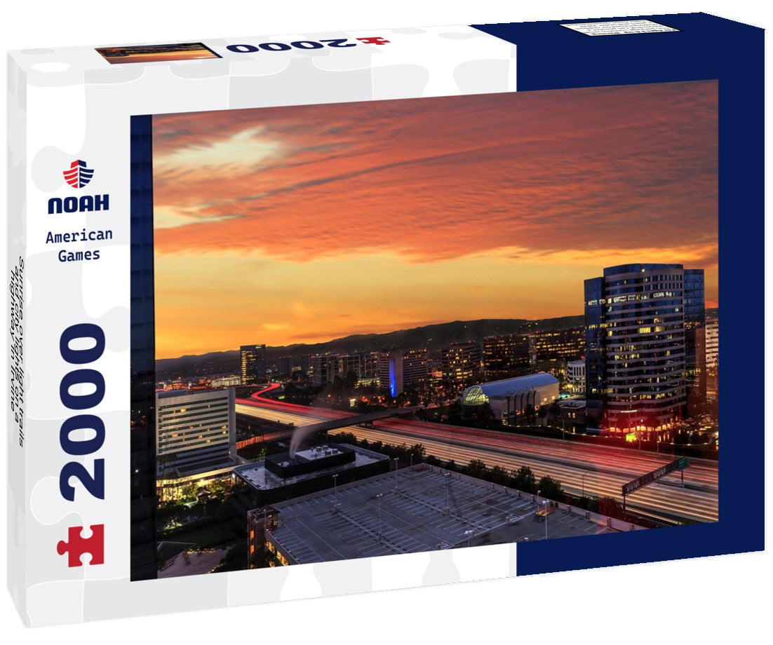 Sunrise over light trails and city lights on a highway in Irvine, California, USA 2000pc Puzzle