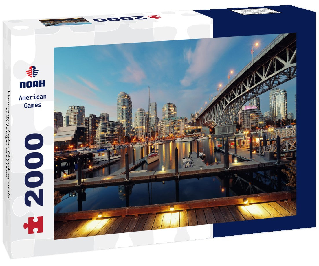 Noah Jigsaw Puzzle Vancouver False Creek at night with bridge and boat 2000 pieces