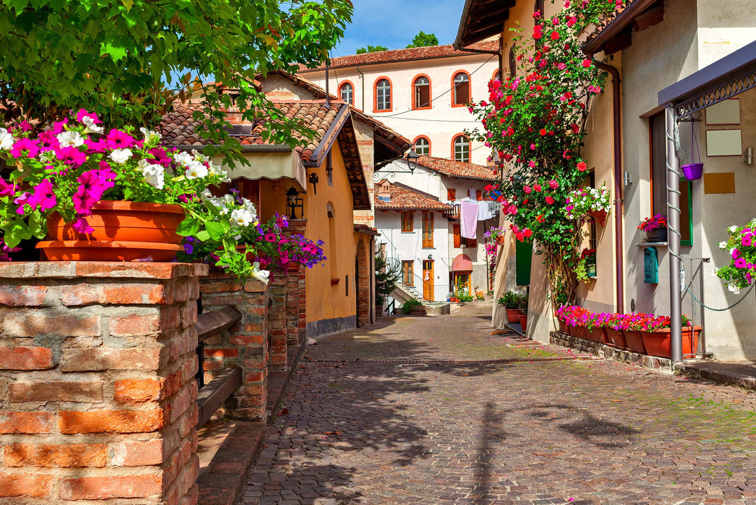 Narrow, stone street and typical houses decorated with flowers in the city of Barolo, Piedmont, northern Italy 2000pc Puzzle