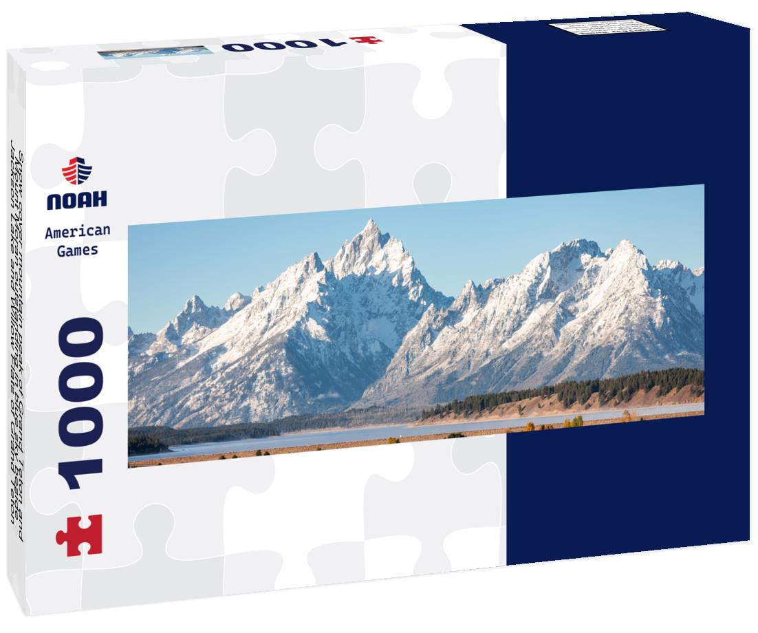 Noah Jigsaw Puzzle Snow cover mountain peak of Grand Teton and Mount Moran outstanding in blue sky beside Jackson Lake and Willow Flats of Grand Teton National Park, Wyoming, USA panorama 1000 pieces