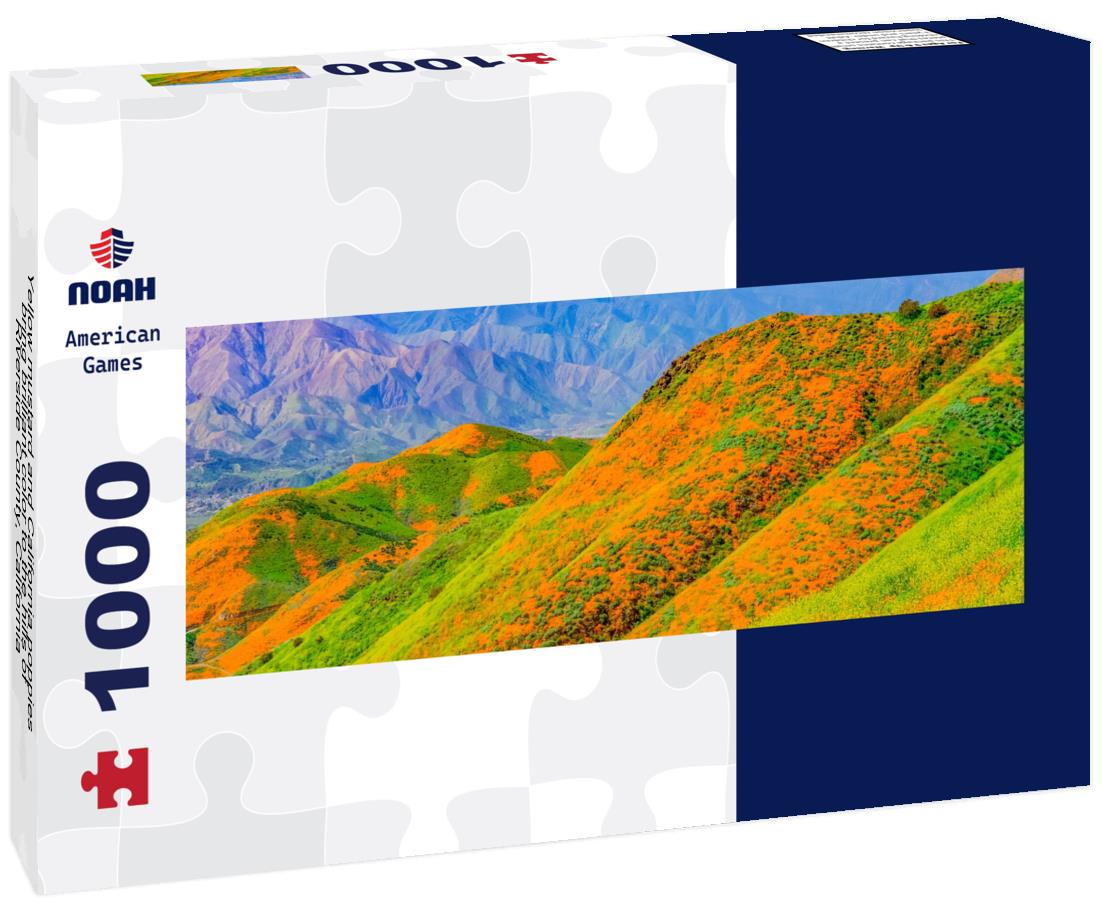Noah Jigsaw Puzzle Yellow mustard and California poppies bring brilliant color to the hills of Riverside County, California panorama 1000 pieces