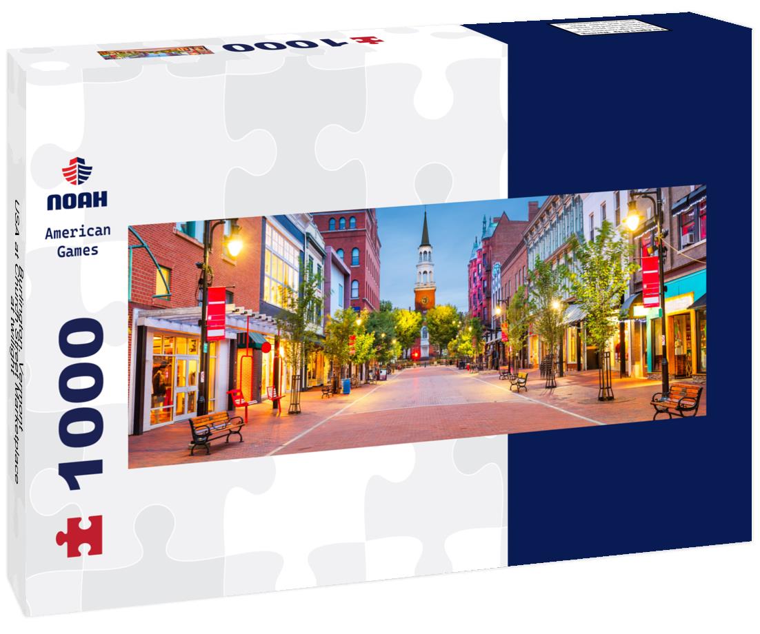 Noah Jigsaw Puzzle Burlington, Vermont, USA at Church Street Marketplace at twilight panorama 1000 pieces