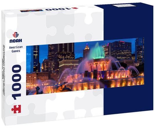 Noah Jigsaw Puzzle Buckingham Fountain at night and Chicago Center, Chicago, Illinois, USA panorama 1000 pieces