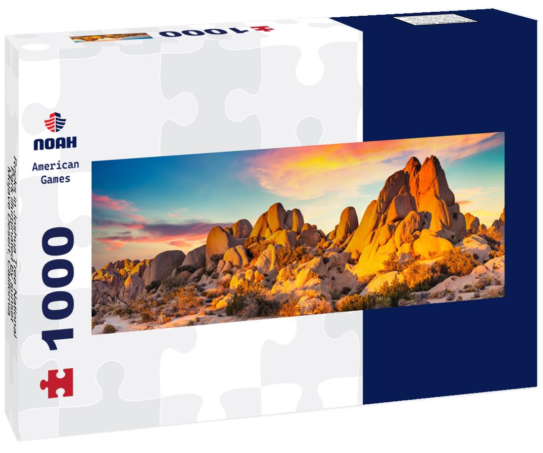 Noah Jigsaw Puzzle Rocks in Joshua Tree National Park illuminated by sunset, Mojave Desert, California panorama 1000 pieces
