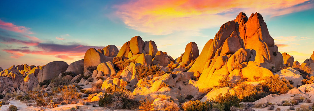 Noah Jigsaw Puzzle Rocks in Joshua Tree National Park illuminated by sunset, Mojave Desert, California panorama 1000 pieces