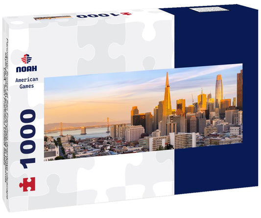 Noah Jigsaw Puzzle Panoramic Sunset at San Francisco downtown cityscape skylines ans skyscrapers building in California, USA. San Francisco United States panorama 1000 pieces