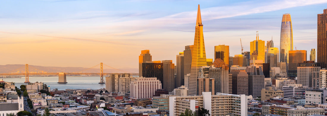 Noah Jigsaw Puzzle Panoramic Sunset at San Francisco downtown cityscape skylines ans skyscrapers building in California, USA. San Francisco United States panorama 1000 pieces