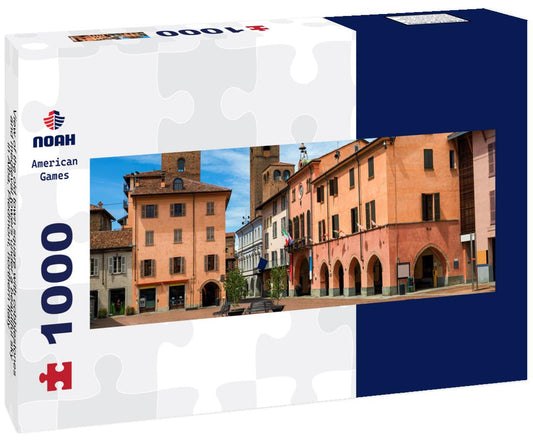 Noah Jigsaw Puzzle View of the old town square with cobblestones and medieval towers under a beautiful sky in Alba, Piedmont, northern Italy panorama 1000 pieces