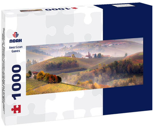 Noah Jigsaw Puzzle Sunrise on Barolo country and fog in Langhe region, Piedmont. Unesco world heritage site in Northern Italy. Agricultural vineyards and viticulture panorama 1000 pieces