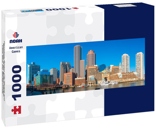 Noah Jigsaw Puzzle Panoramic Boston City Skyline and Seascape at the Boston Harbor. Clear Blue Sky Backgrounds panorama 1000 pieces
