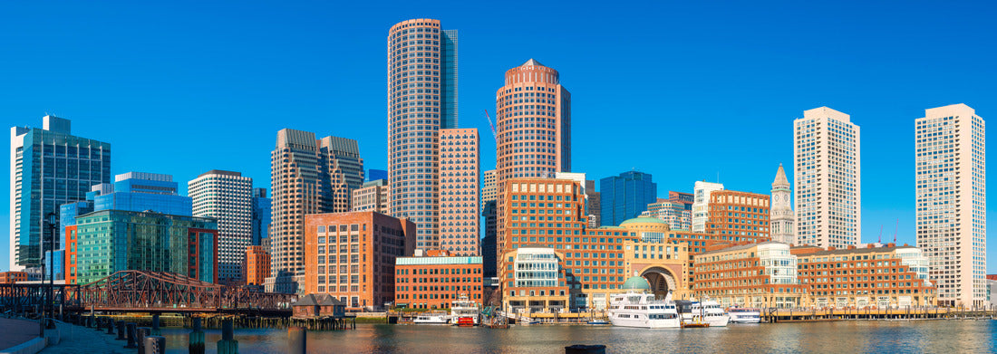 Noah Jigsaw Puzzle Panoramic Boston City Skyline and Seascape at the Boston Harbor. Clear Blue Sky Backgrounds panorama 1000 pieces