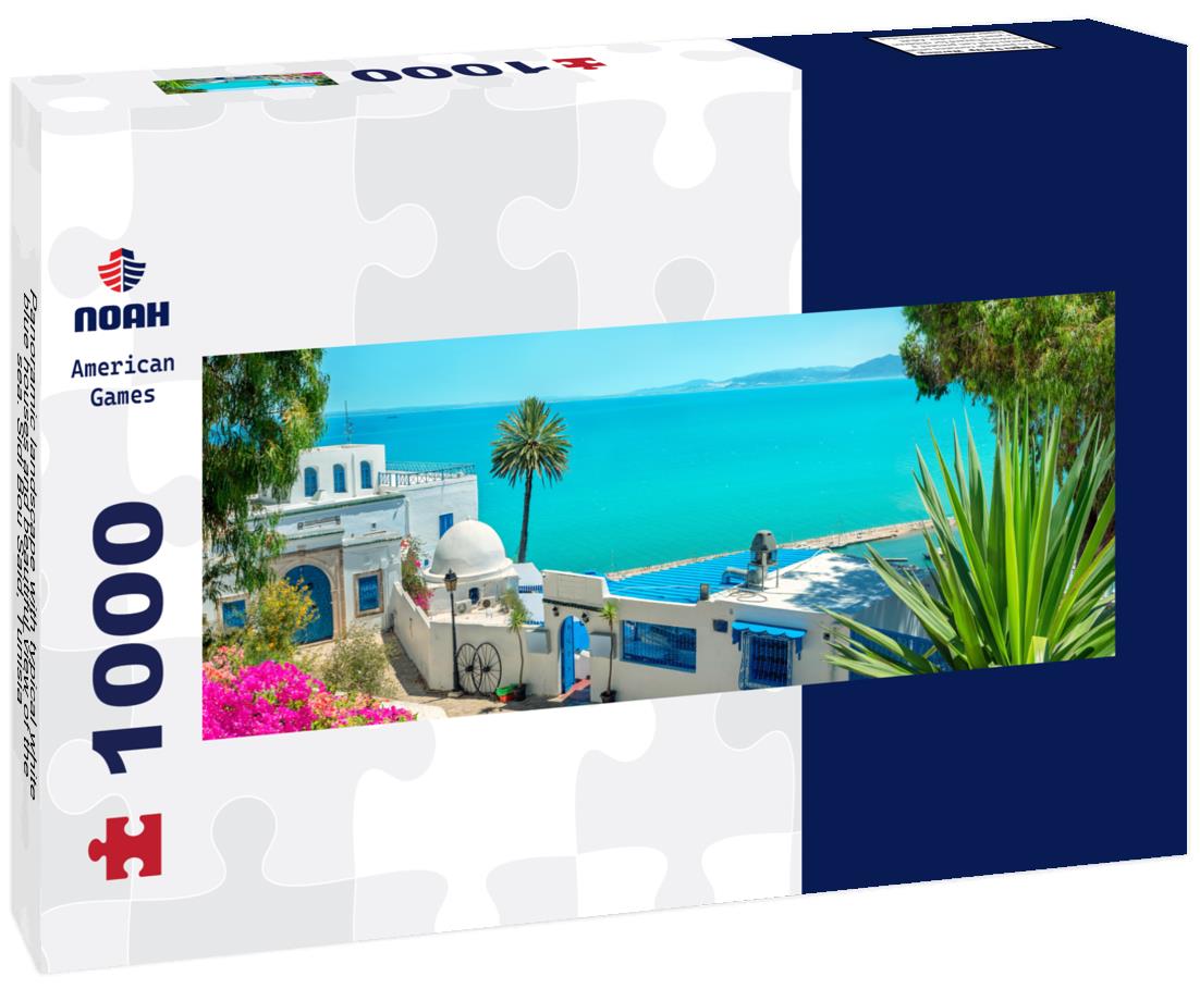 Noah Jigsaw Puzzle Panoramic landscape with typical white blue houses and beautiful view of the sea. Sidi Bou Said, Tunisia panorama 1000 pieces