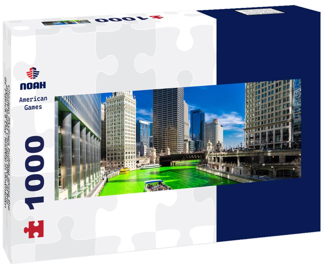 Noah Jigsaw Puzzle Chicago Skylines building along the green-tinged Chicago River at the St. Patrick's Day festival in downtown Chicago, Illinois, USA panorama 1000 pieces