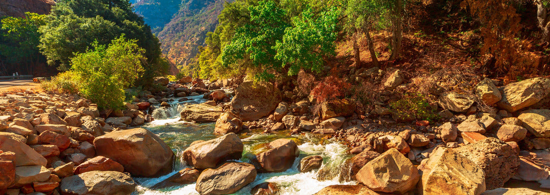 Tributary of Kings river on Kings Canyon National Park scenic view. On Highway 180 in California, United States of America. Located in southern Sierra Nevada, bordered by Sequoia National Park 1000pc Panoramic Puzzle