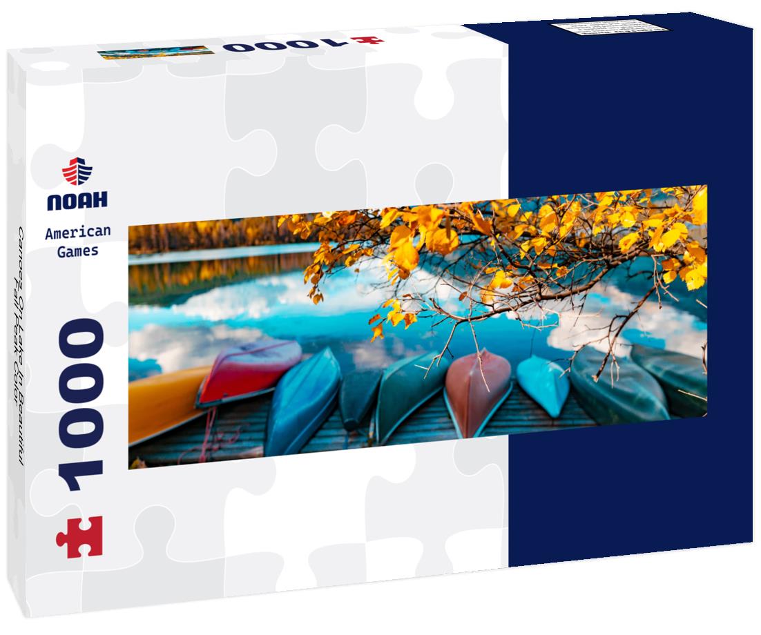 Noah Jigsaw Puzzle Canoes On Lake In Beautiful Fall Peak Color panorama 1000 pieces