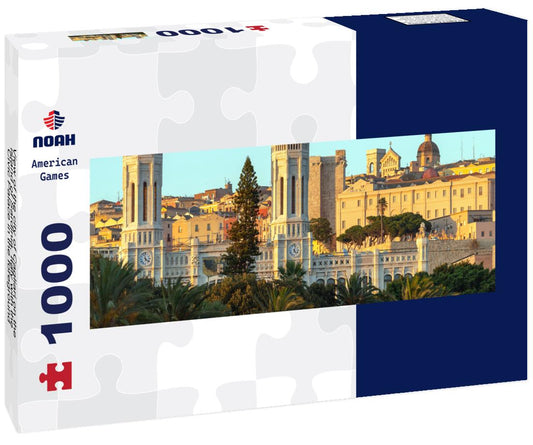 the city of Cagliari on the island of Sardinia, Italy with the Civic Palace in the foreground 1000pc Panoramic Puzzle