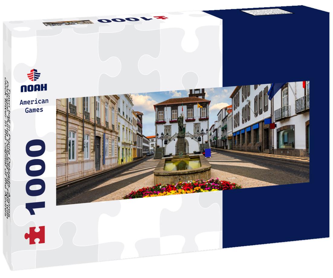 Noah Jigsaw Puzzle Town hall in Ponta Delgada, Azores, Portugal. Ponta Delgada City Hall with clock tower in the capital of the Azores panorama 1000 pieces