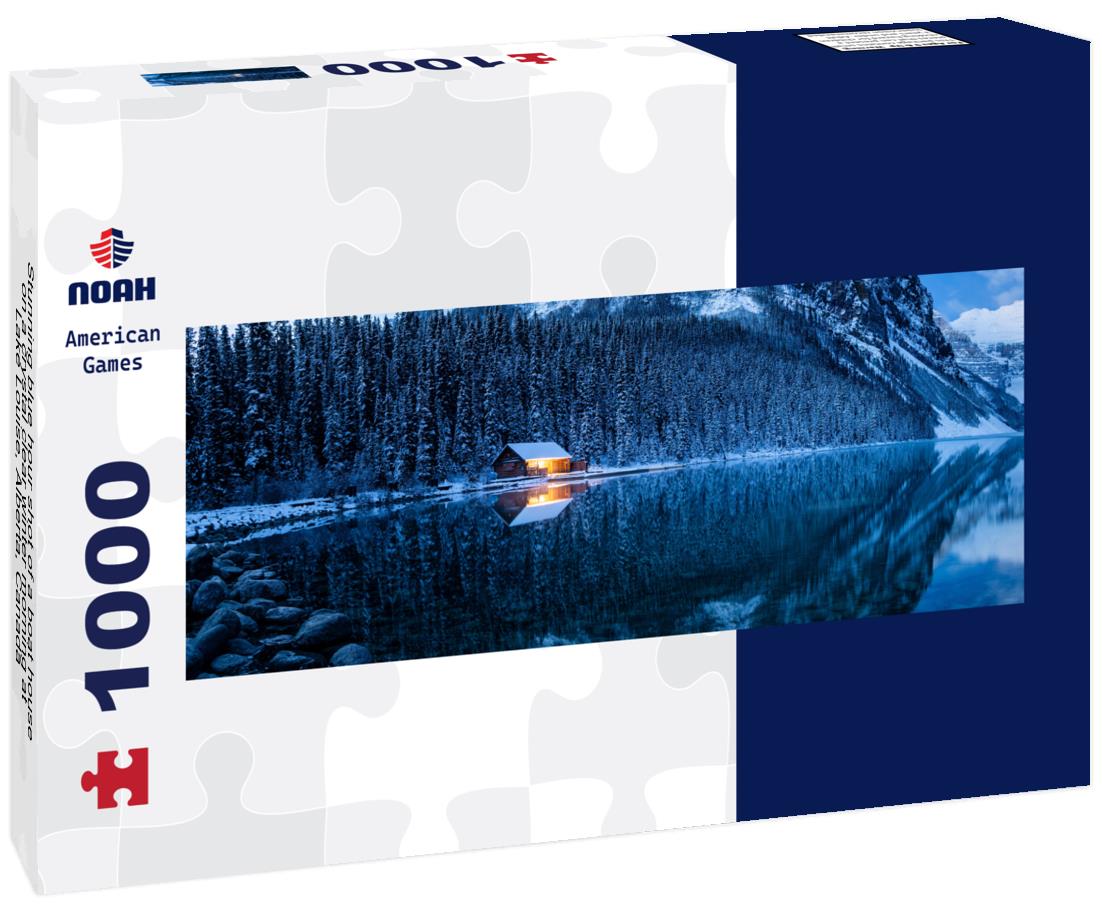 Noah Jigsaw Puzzle Stunning blue hour shot of a boat house on a crystal clear winter morning at Lake Louise, Alberta, Canada panorama 1000 pieces