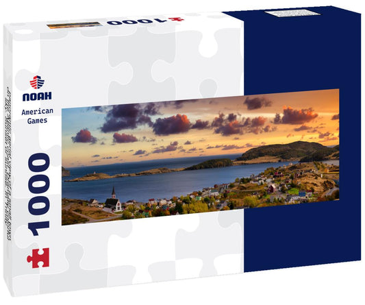 Noah Jigsaw Puzzle panoramic aerial view of a small town on the Atlantic coast. Dramatic colorful sky. Sunset or sunrise. In Trinity, Newfoundland and Labrador, Canada panorama 1000 pieces