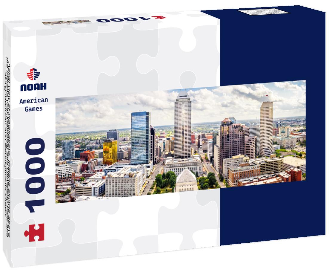 Noah Jigsaw Puzzle Aerial view of Indianapolis, Indiana skyline above the Indiana War Memorial and University Park and along Meridian and Pennsylvania streets. panorama 1000 pieces