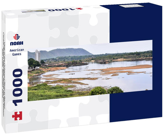 Noah Jigsaw Puzzle View of the Oubangui River in Bangui, Central African Republic, during the dry season, with boats, fishermen, sand-gathering laborers, and buildings on the banks of the river panorama 1000 pieces