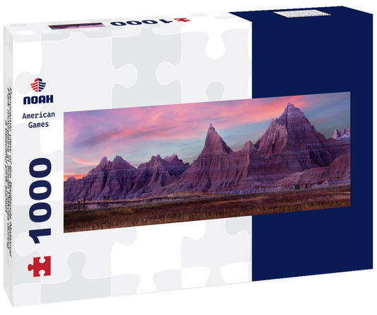 Noah Jigsaw Puzzle Panoramic view of the Badlands National Park mountains in South Dakota during a beautiful pink sunset panorama 1000 pieces
