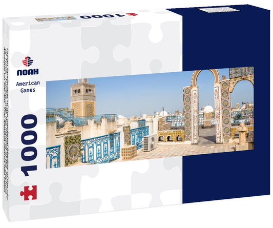 Noah Jigsaw Puzzle Urban landscape of the medieval Medina of the city of Tunis, Tunisia, with the minaret of the Zaytuna Mosque on the left. The Medina district has been a UNESCO World Heritage Site since 1979. panorama 1000 pieces