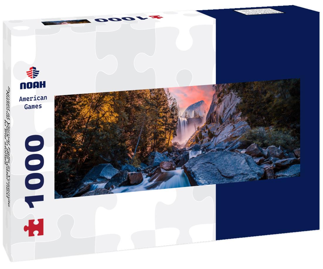 Noah Jigsaw Puzzle Sunset at Vernal Falls in Yosemite National Park in the water next to the stones panorama 1000 pieces