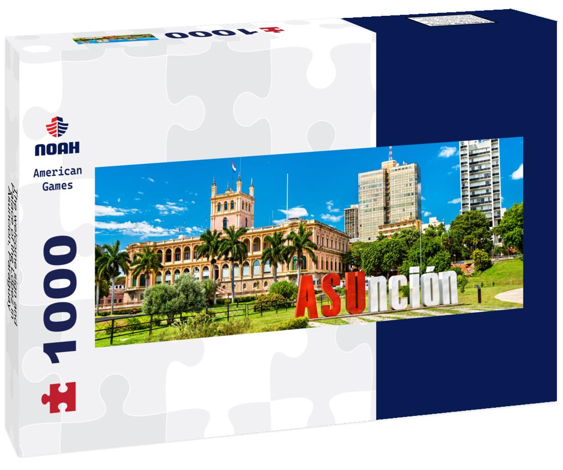 Noah Jigsaw Puzzle The welcome sign and Palace of the Lopez in Asuncion, Paraguay panorama 1000 pieces