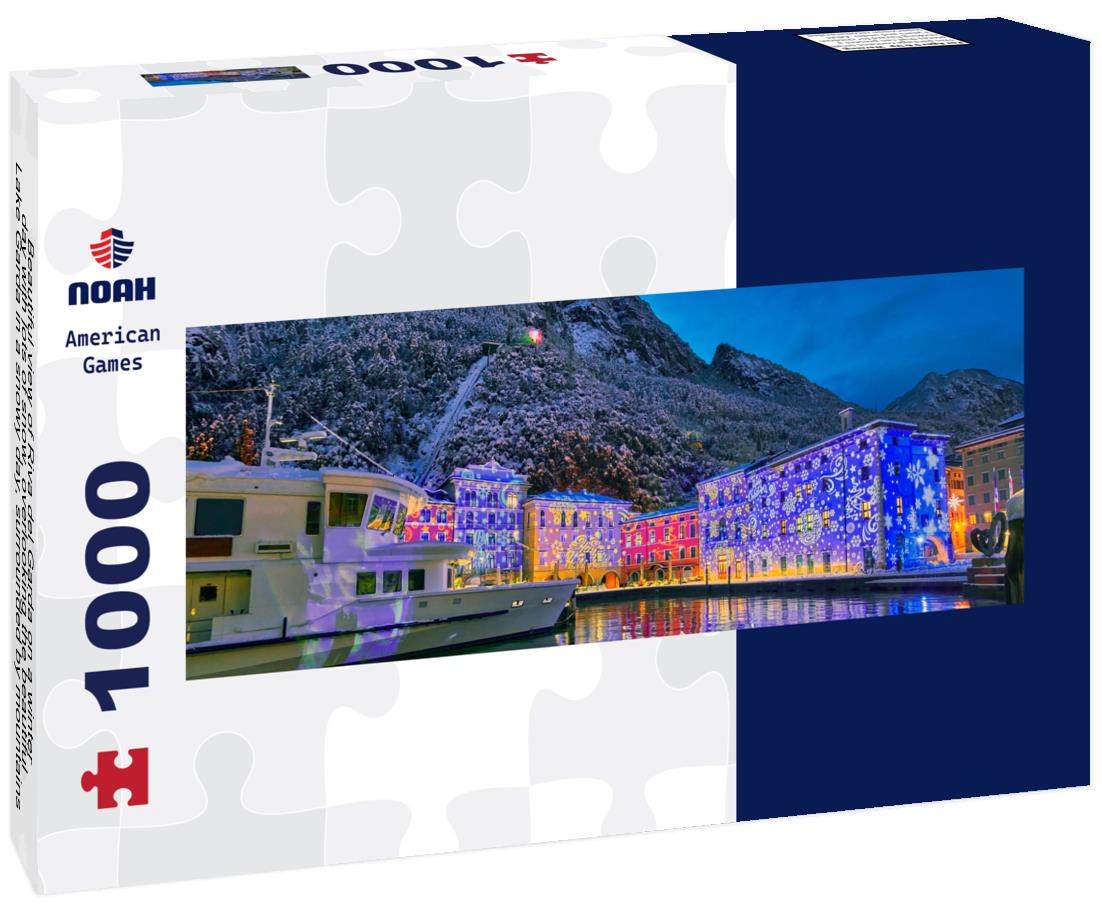 Noah Jigsaw Puzzle Beautiful view of Riva del Garda on a winter day with lots of snow, overlooking the beautiful Lake Garda in a snowy day, surrounded by mountains, Trentino Alto Adige region panorama 1000 pieces