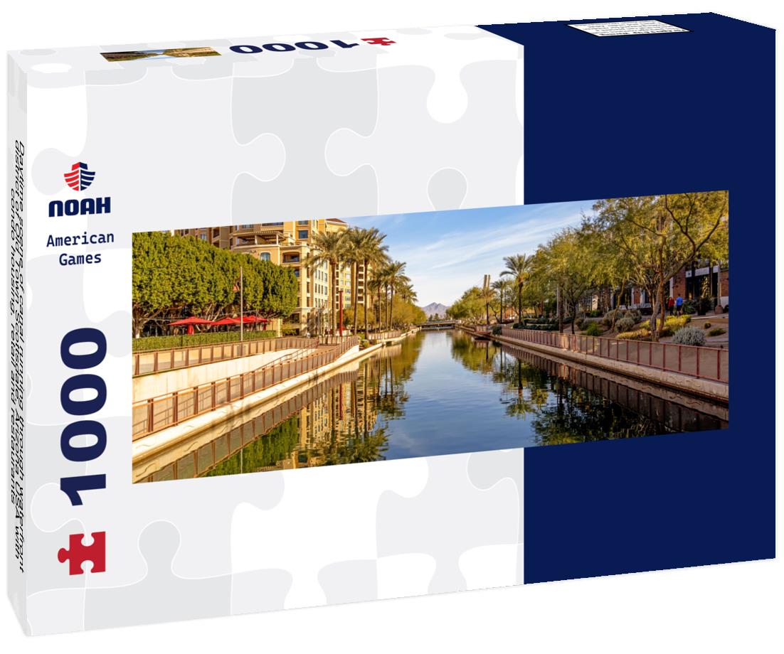 Noah Jigsaw Puzzle Daytime scene of canal running through waterfront district of Old Town Scottsdale, Arizona USA with condo housing, retail and restaurants panorama 1000 pieces