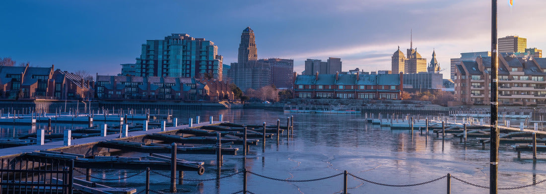 Noah Jigsaw Puzzle Buffalo cityscape view at early cold morning from erie basin marina panorama 1000 pieces