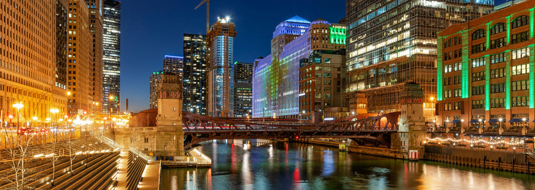Noah Jigsaw Puzzle Chicago city scene, riverbank cityscape at dusk, downtown skyline, Illinois, United States panorama 1000 pieces